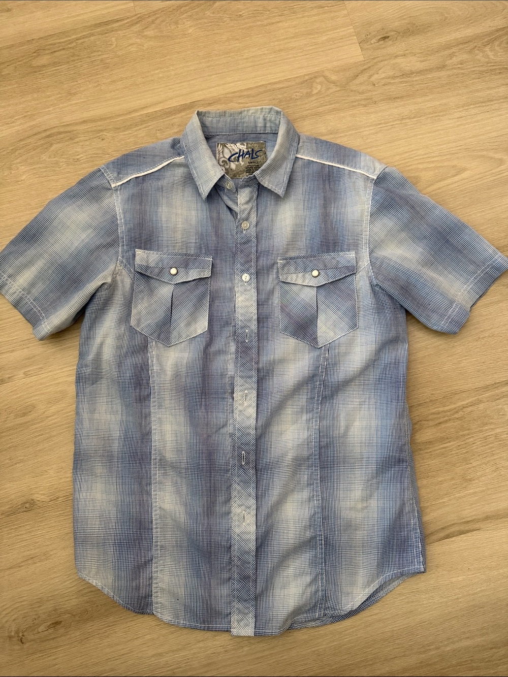 Chalc Men’s Faded Blue Short-Sleeve Button-Down Shirt